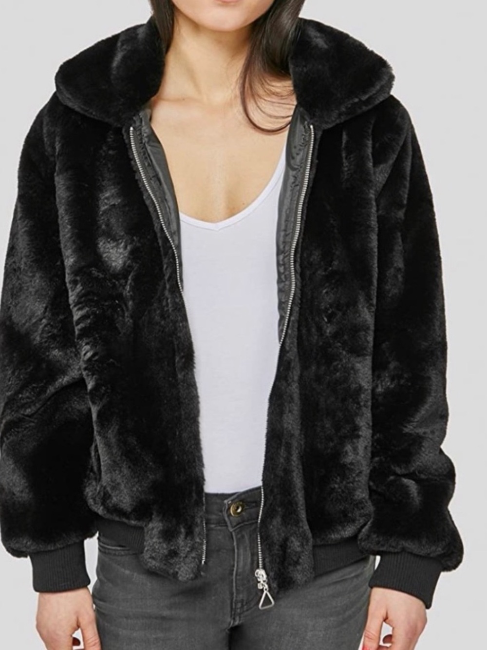 Honey Punch Faux Fur Black Bomber Jacket